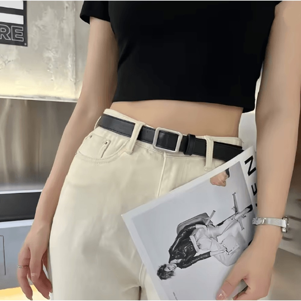 Womens PU Leather Square Buckle Belt Vintage Chic Waist Belt 1