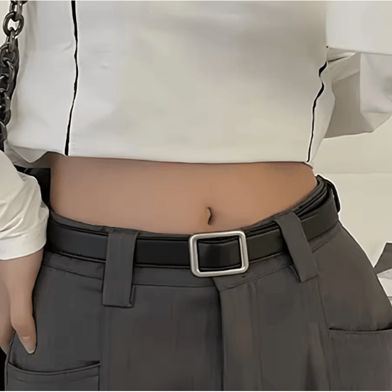 Womens PU Leather Square Buckle Belt Vintage Chic Waist Belt 3