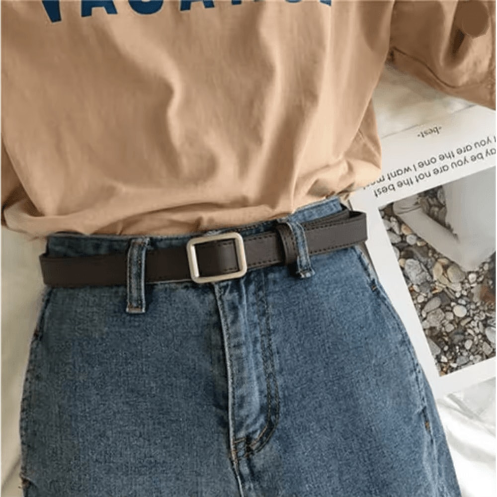 Womens PU Leather Square Buckle Belt Vintage Chic Waist Belt 4