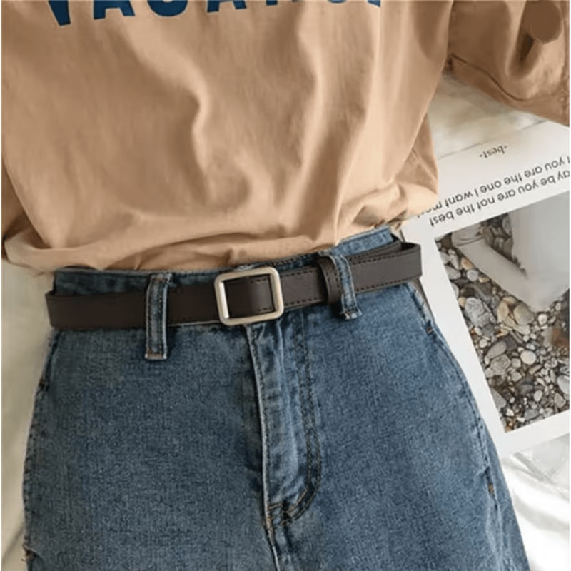 Womens PU Leather Square Buckle Belt Vintage Chic Waist Belt 4