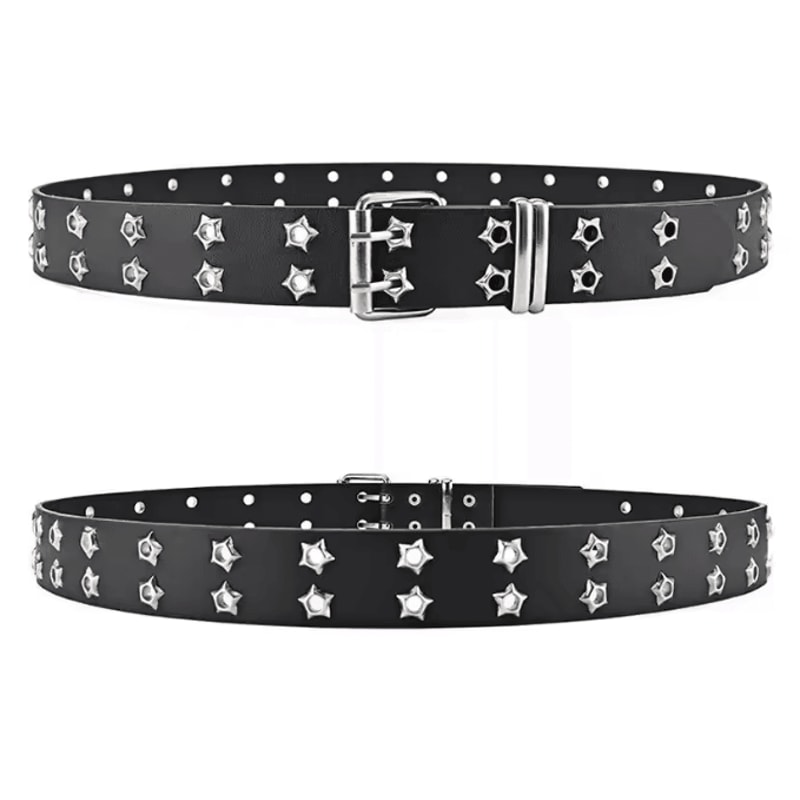 Star Rivet Goth Punk PU Leather Belt Double Pin Buckle Y2K Waistband 2