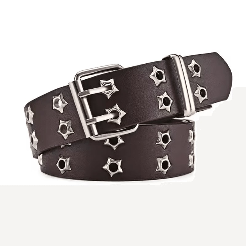 Star Rivet Goth Punk PU Leather Belt Double Pin Buckle Y2K Waistband 4