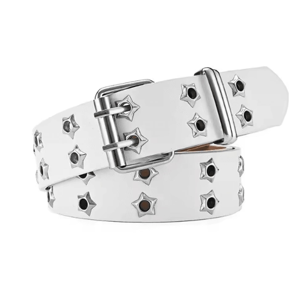 Star Rivet Goth Punk PU Leather Belt Double Pin Buckle Y2K Waistband 5