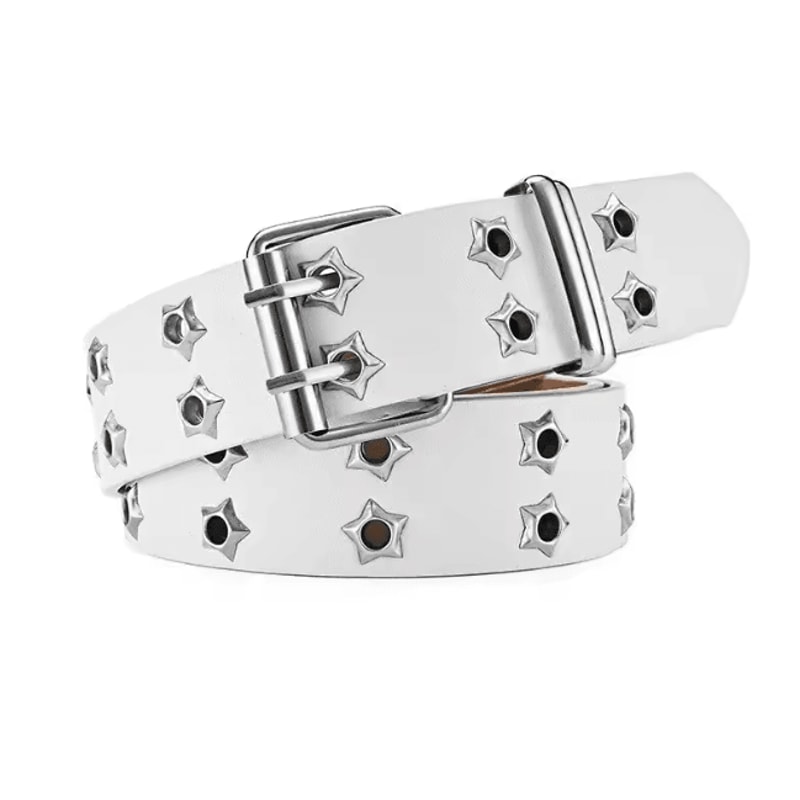 Star Rivet Goth Punk PU Leather Belt Double Pin Buckle Y2K Waistband 5