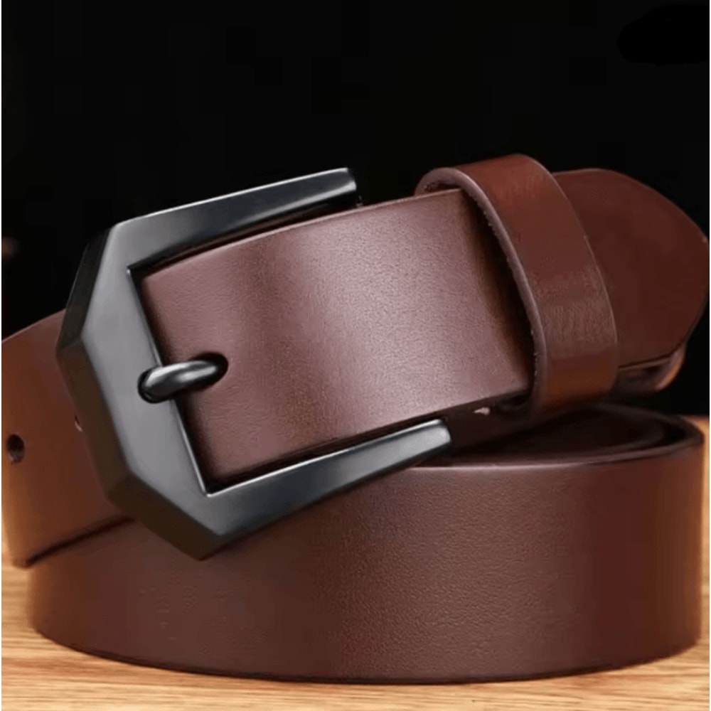 Classic Mens Leather Belt With Copper Needle Buckle Business Casual Style 2