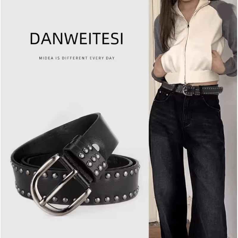 Black Rivet Womens Belt Fashion Jeans Waist Belt With Statement Design 2
