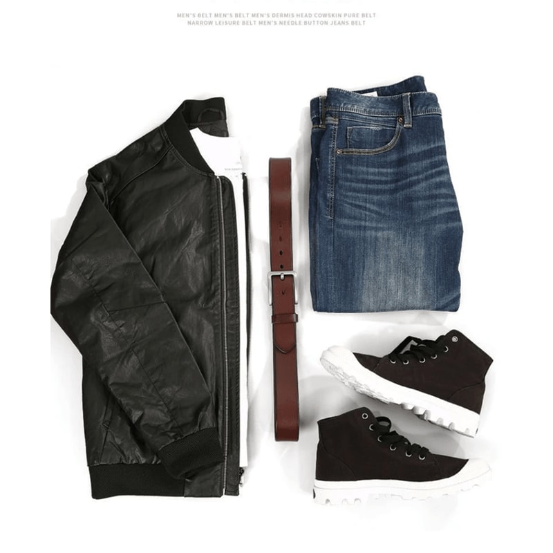 Mens Vintage Leather Belt Casual Black Pin Buckle Wide Belt 2