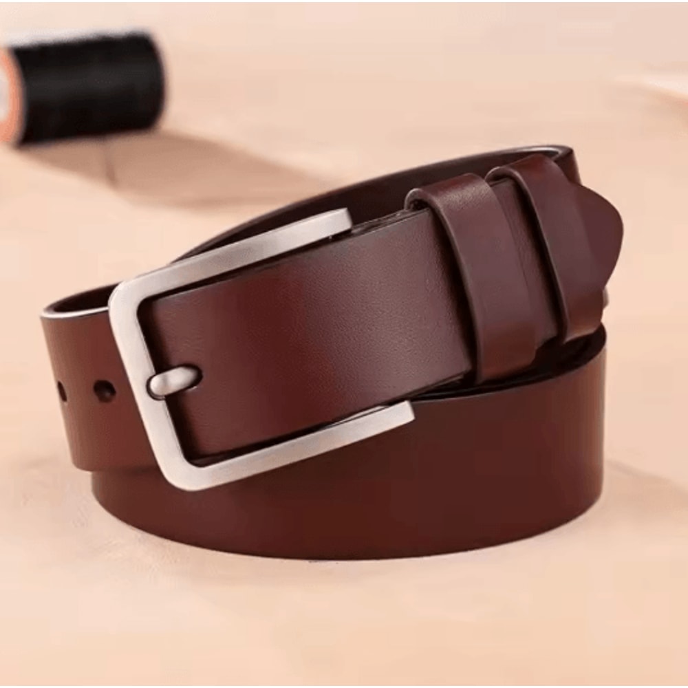 Mens Vintage Leather Belt Casual Black Pin Buckle Wide Belt 4