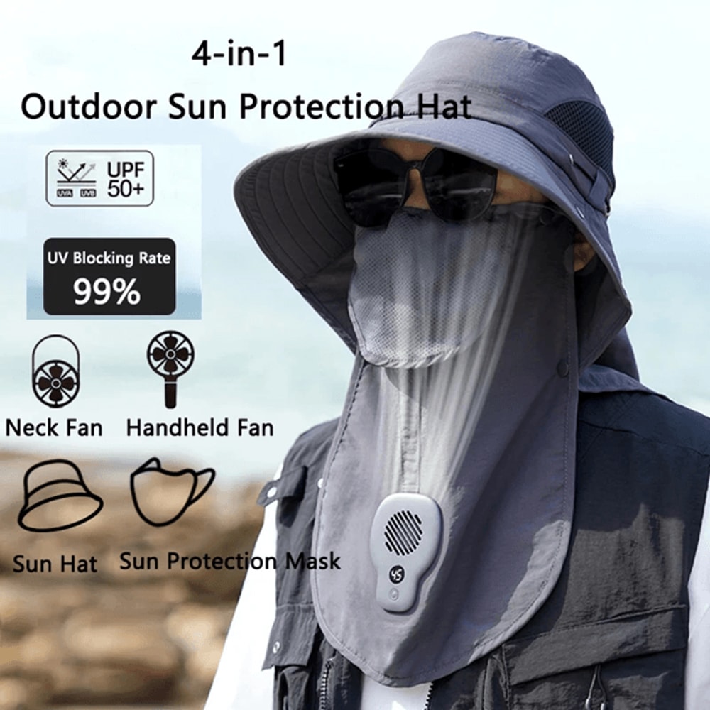 Outdoor Wide Brim Sun Hat With Fan UV Protection Cooling Hat 0