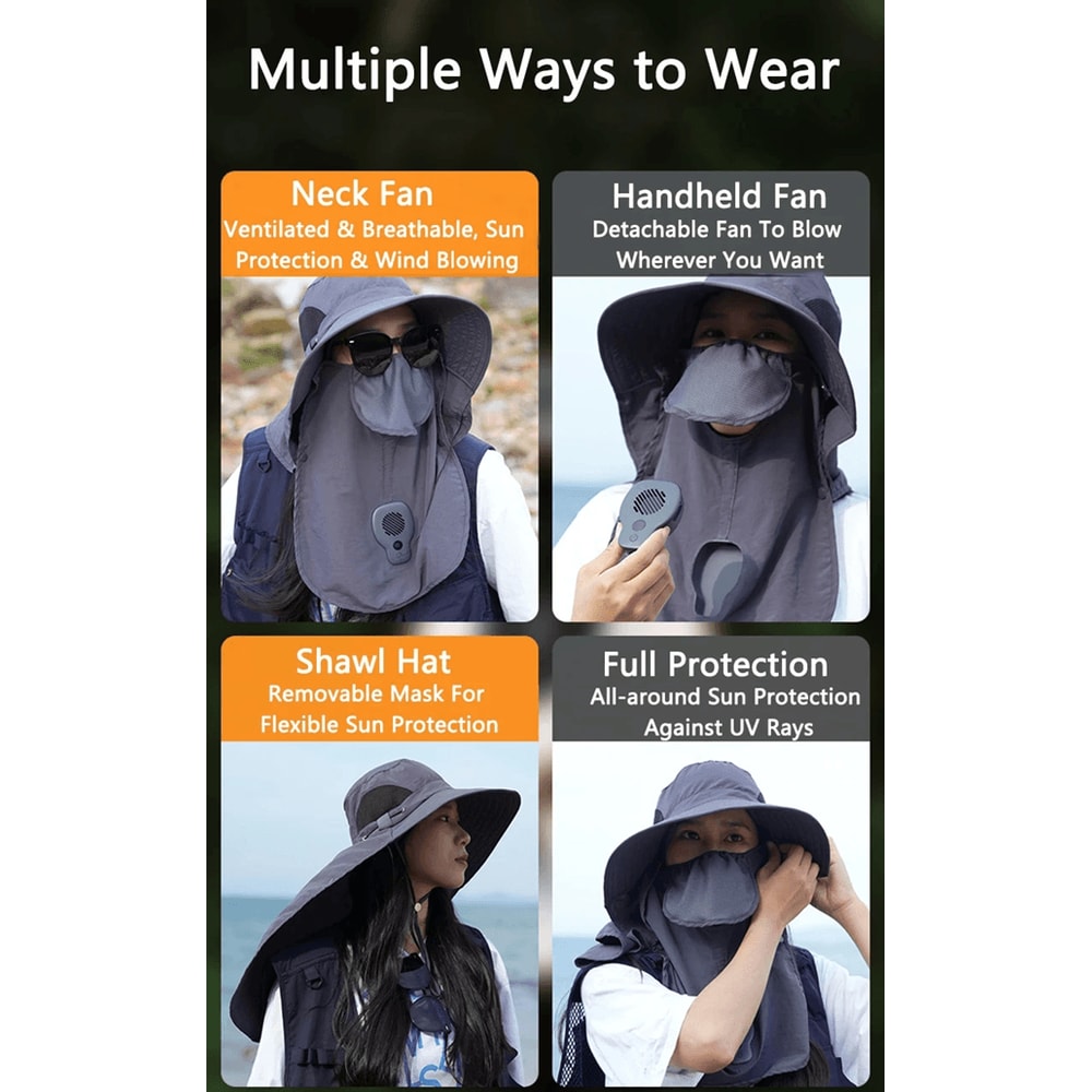 Outdoor Wide Brim Sun Hat With Fan UV Protection Cooling Hat 2