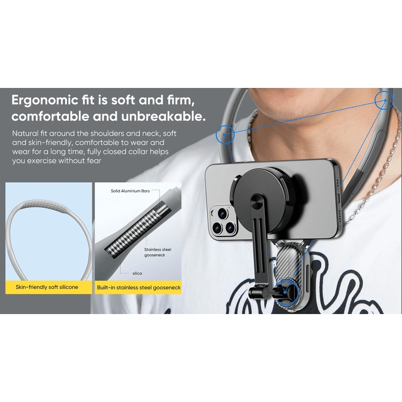 Magnetic Neck Mount Phone Holder Silicone Hands Free Video Stand 2