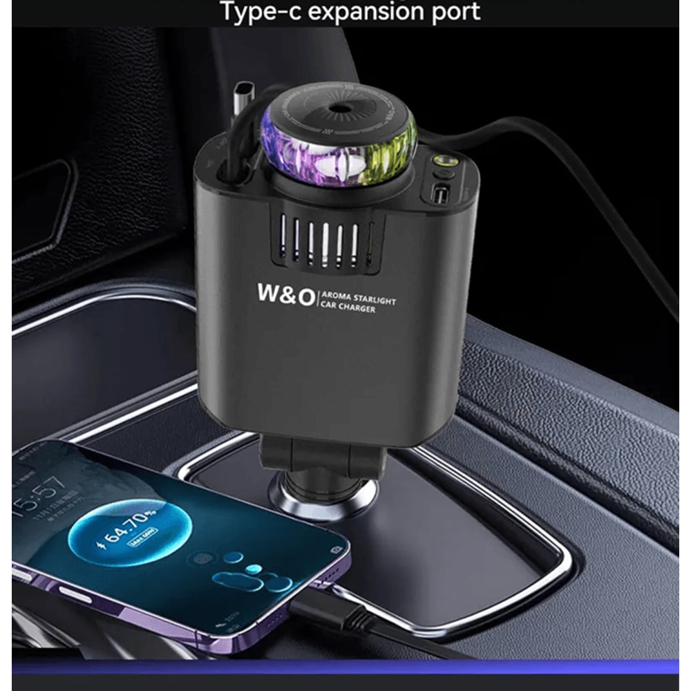 5 In 1 PD45W Car Fast Charger Retractable USB C Power Adapter With Ambient Light 1