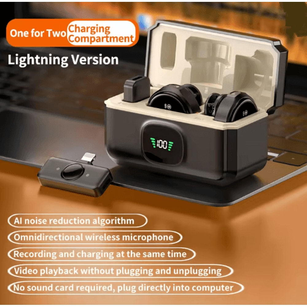 Wireless Lavalier Microphone Magnetic Noise Reduction Charging Case Mic 3