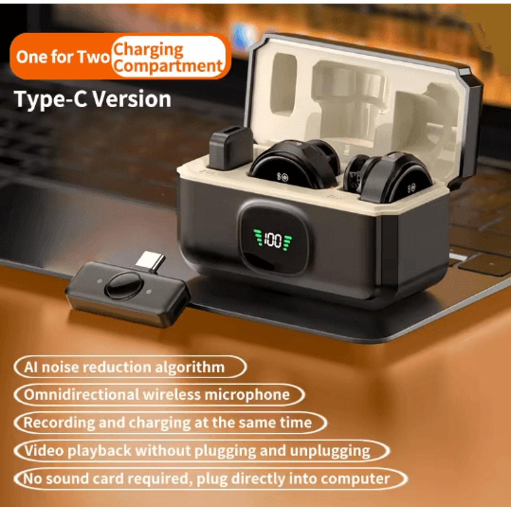 Wireless Lavalier Microphone Magnetic Noise Reduction Charging Case Mic 4