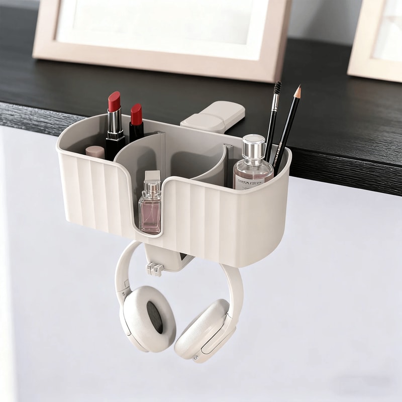 4 In 1 Under Desk Headphone Hanger Clamp With Cup Holder And Pen Storage 1