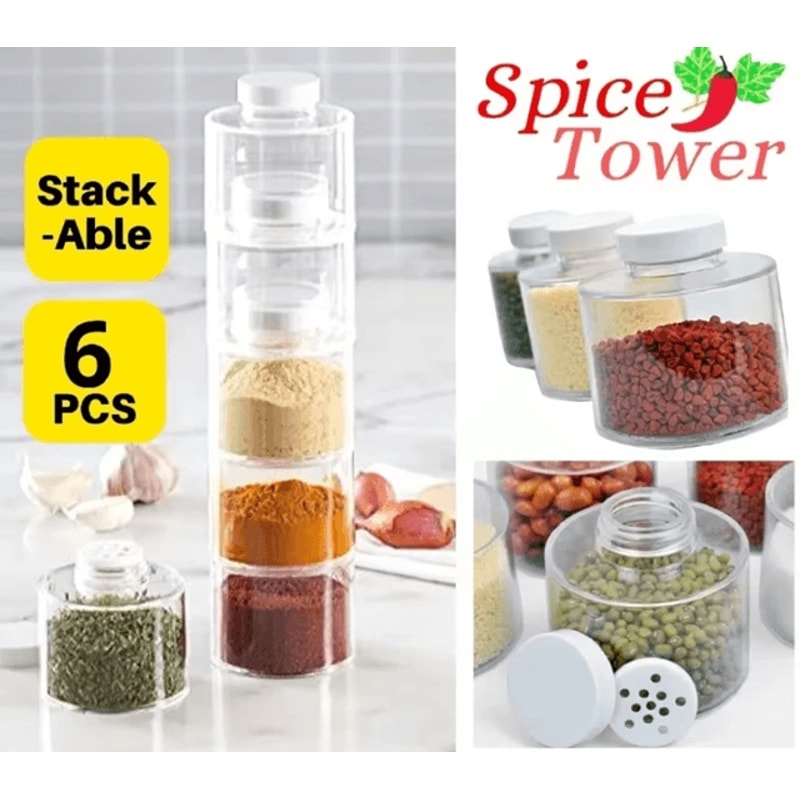 6 Piece Spice Jar Set With Transparent Shakers And Compact Spice Rack 1