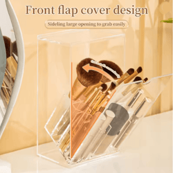 clear makeup brush holder with lid large capacity vanity organizer