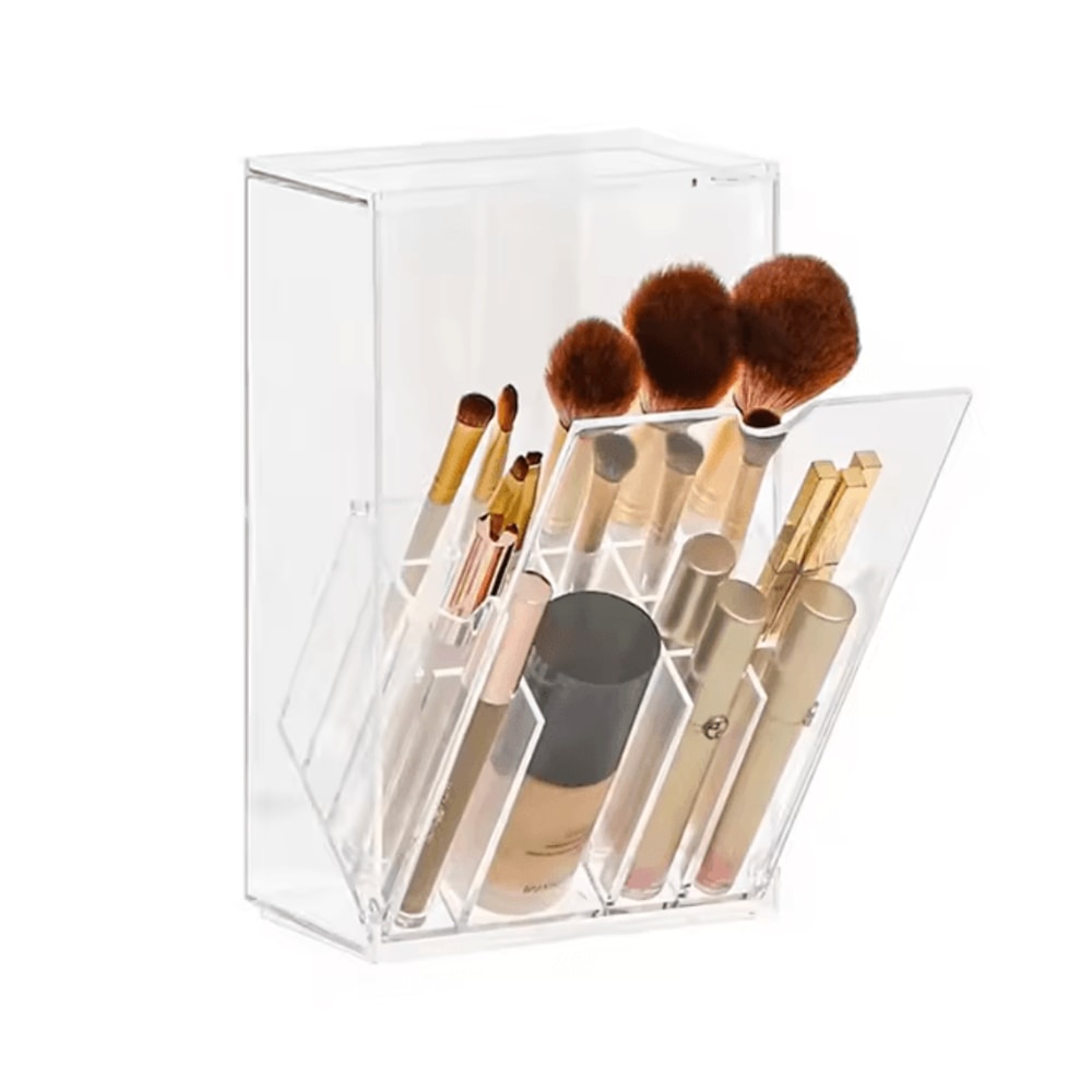 Clear Makeup Brush Holder With Lid Large Capacity Vanity Organizer 3