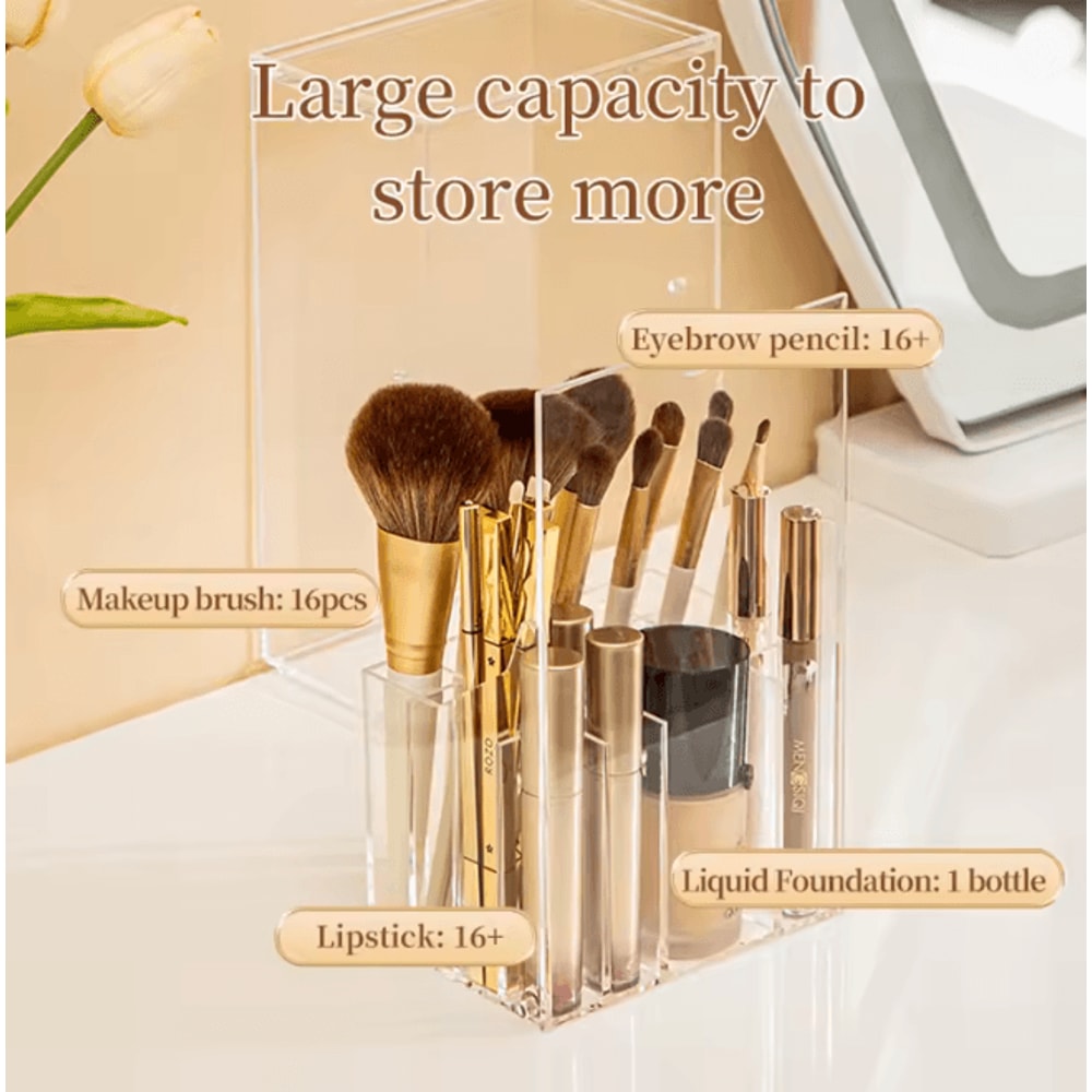 Clear Makeup Brush Holder With Lid Large Capacity Vanity Organizer 4