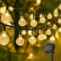 solar crystal ball string lights waterproof outdoor decorative led lights