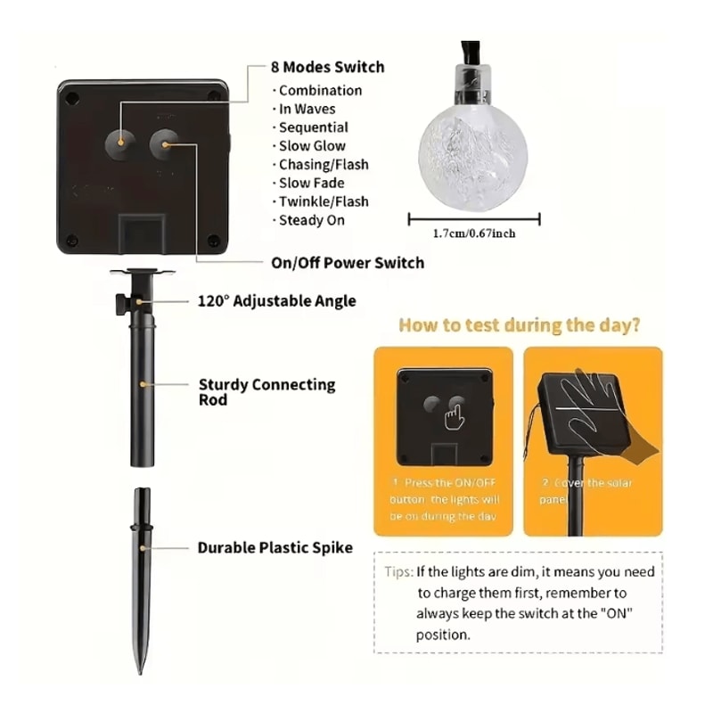 Solar Crystal Ball String Lights Waterproof Outdoor Decorative LED Lights 2