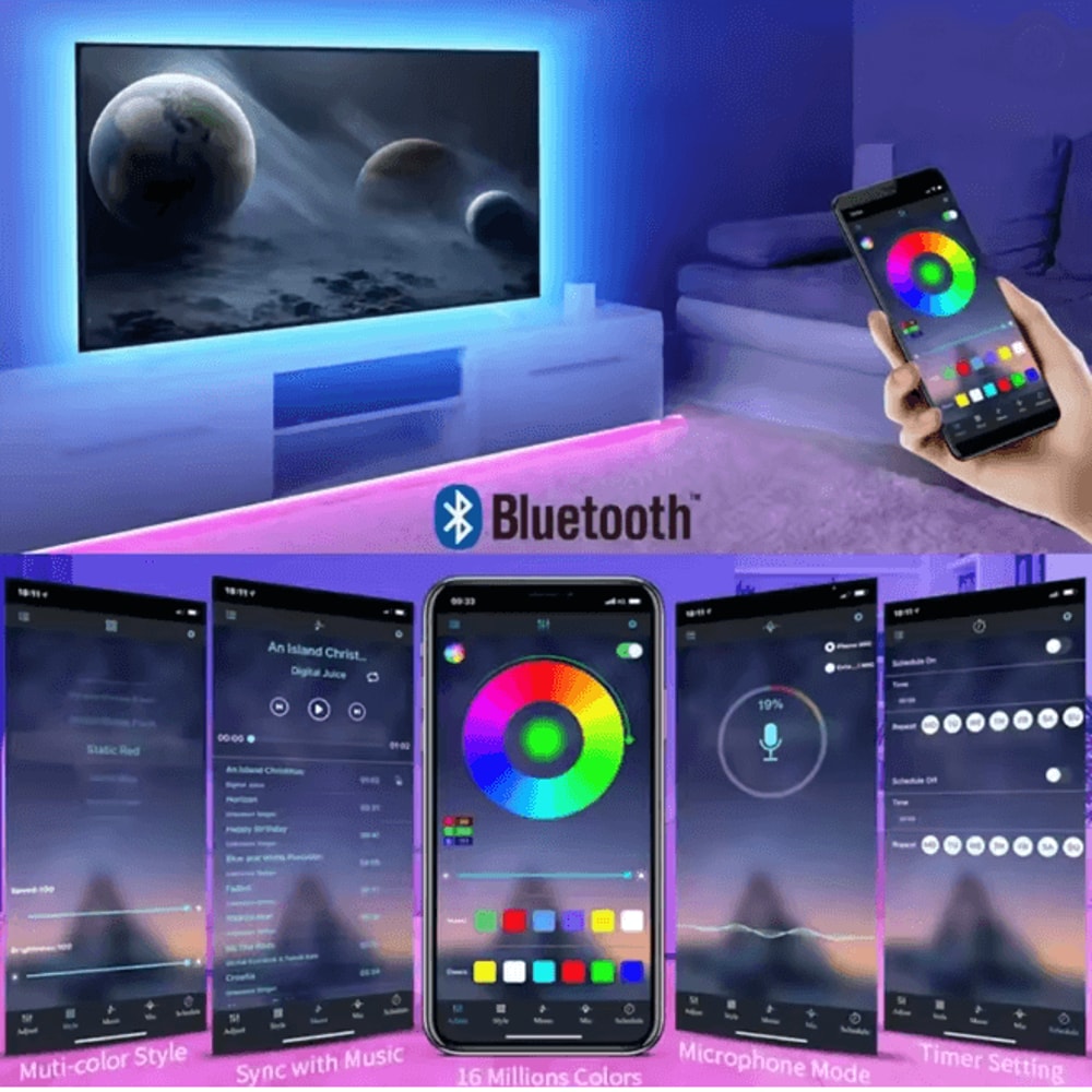 RGB LED Strip Lights USB Bluetooth Remote Color Changing Light Tape 1