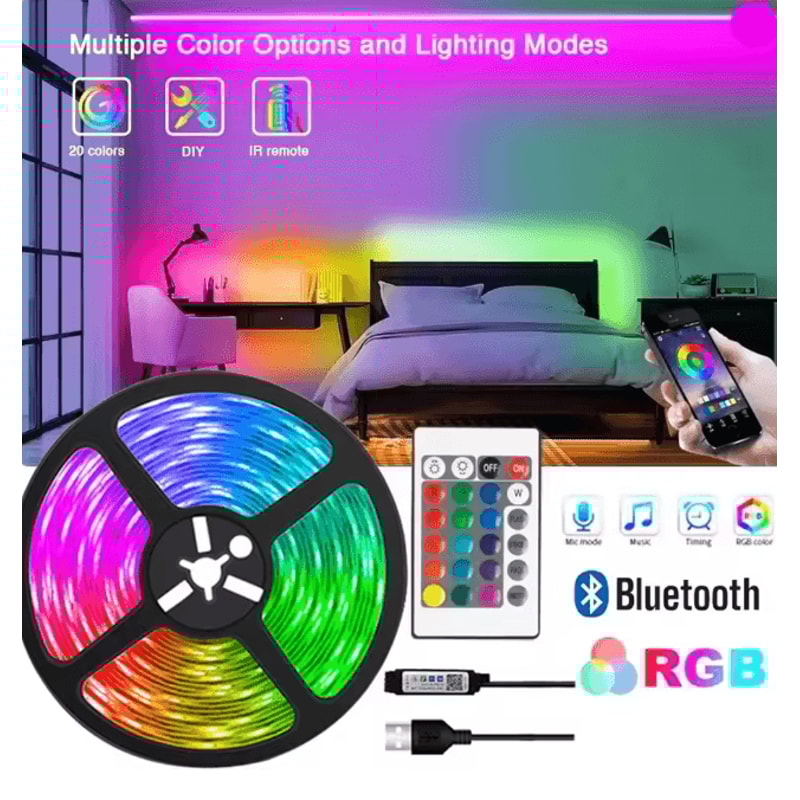 RGB LED Strip Lights USB Bluetooth Remote Color Changing Light Tape 5