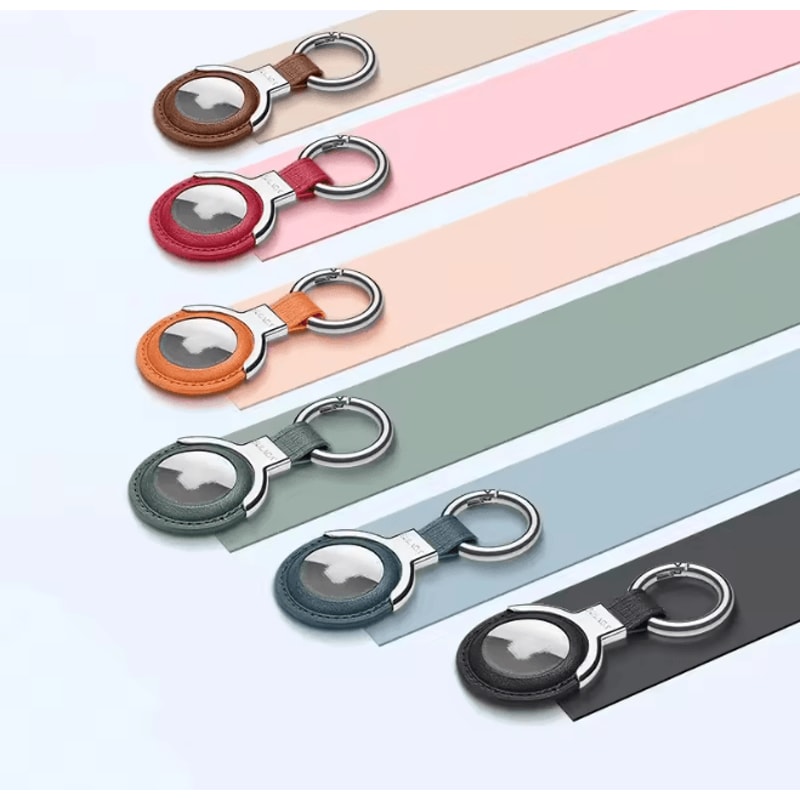 Leather AirTag Case With Keychain Protective Holder For Keys Bags And Pets 1