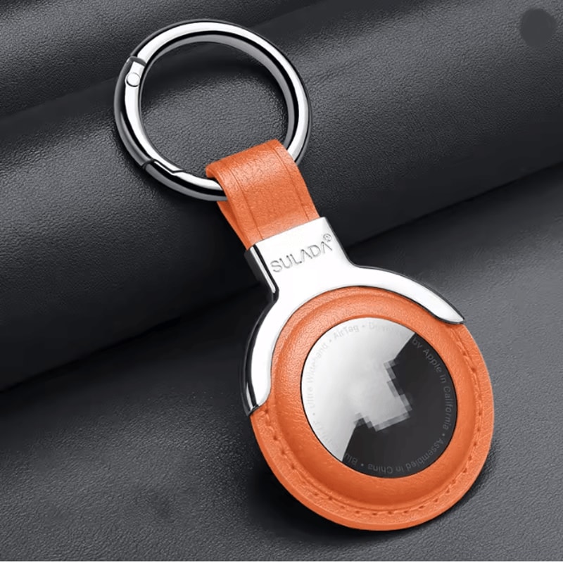Leather AirTag Case With Keychain Protective Holder For Keys Bags And Pets 5