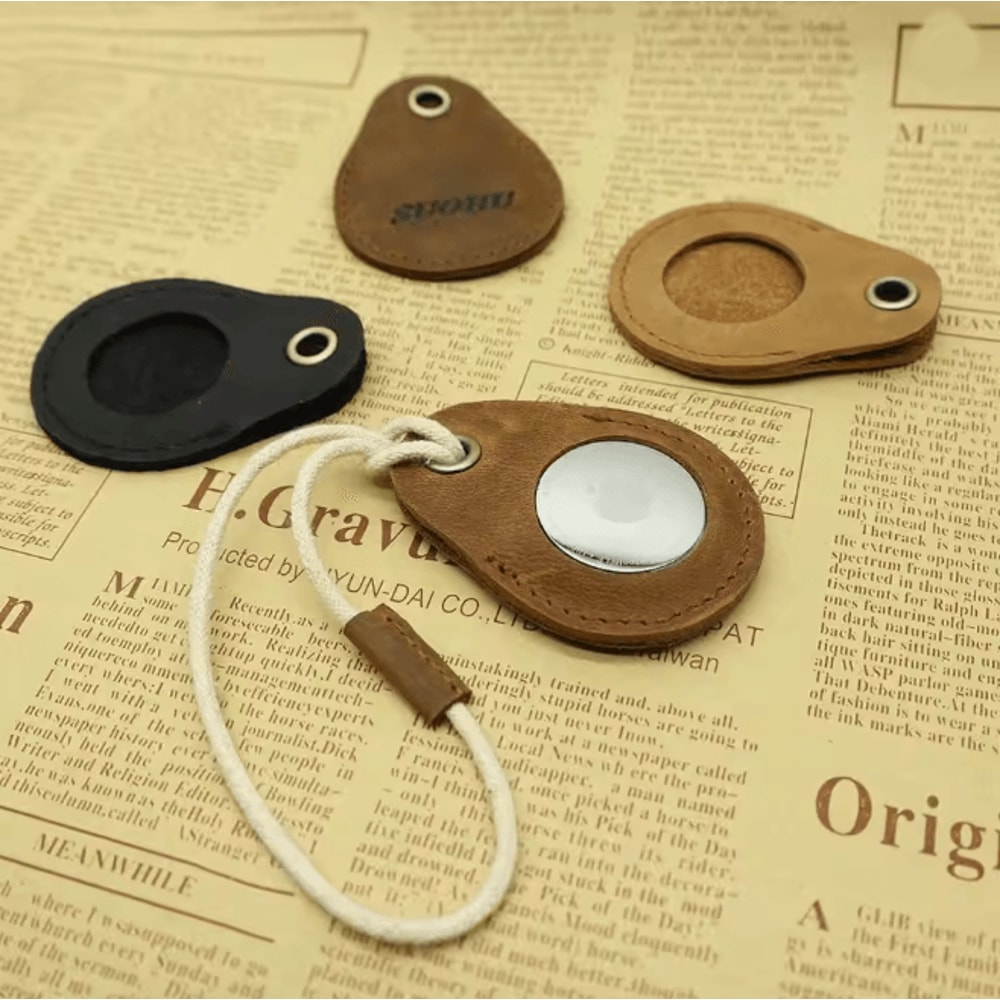 Genuine Leather AirTag Case With Keychain Protective Holder For Keys And Luggage 0