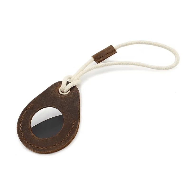 Genuine Leather AirTag Case With Keychain Protective Holder For Keys And Luggage 5