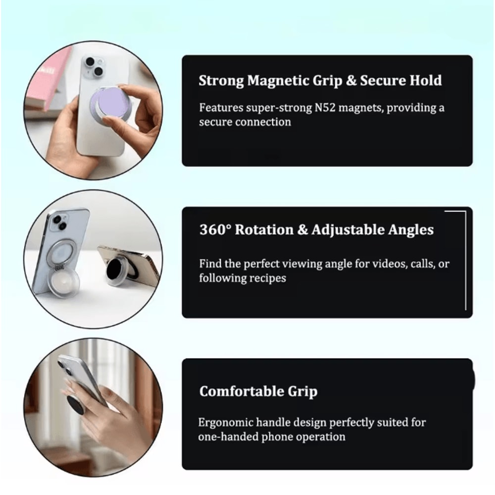 Magnetic Phone Grip Holder Adjustable Stand Collapsible Ring 2