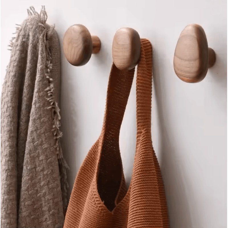 Scandinavian Solid Wood Wall Hook Pebble Style Coat Hanger 0