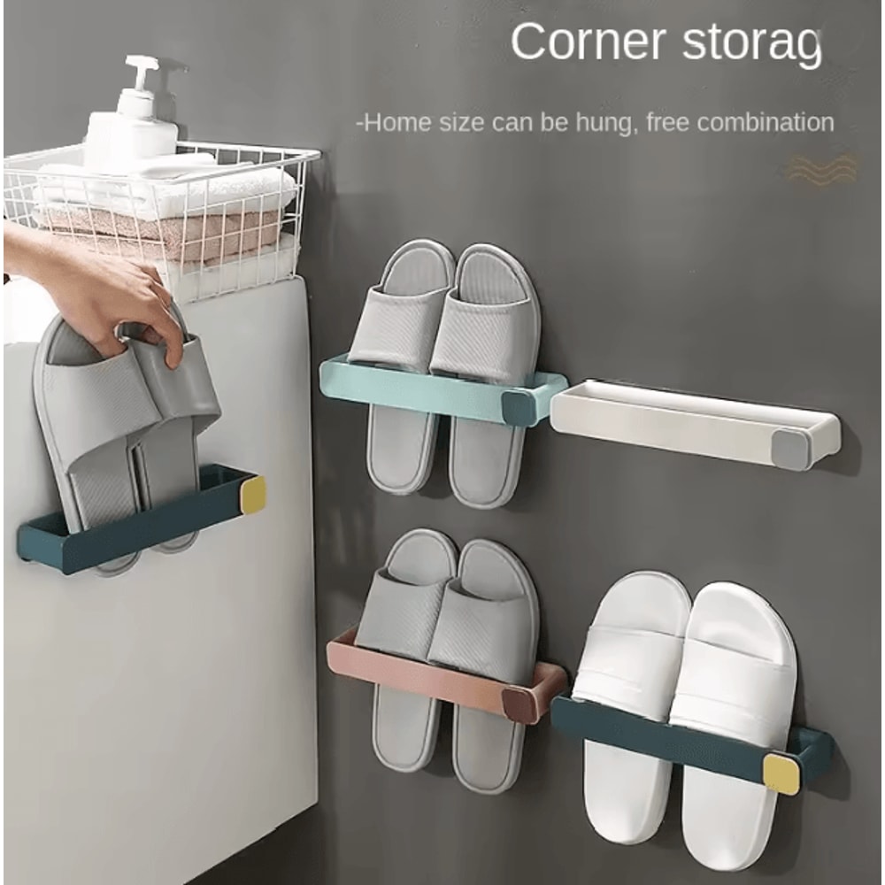 No Punch Bathroom Slipper Shelf Wall Mounted Shoe Rack 0
