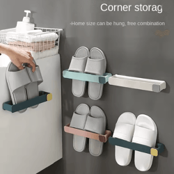 no punch bathroom slipper shelf wall mounted shoe rack