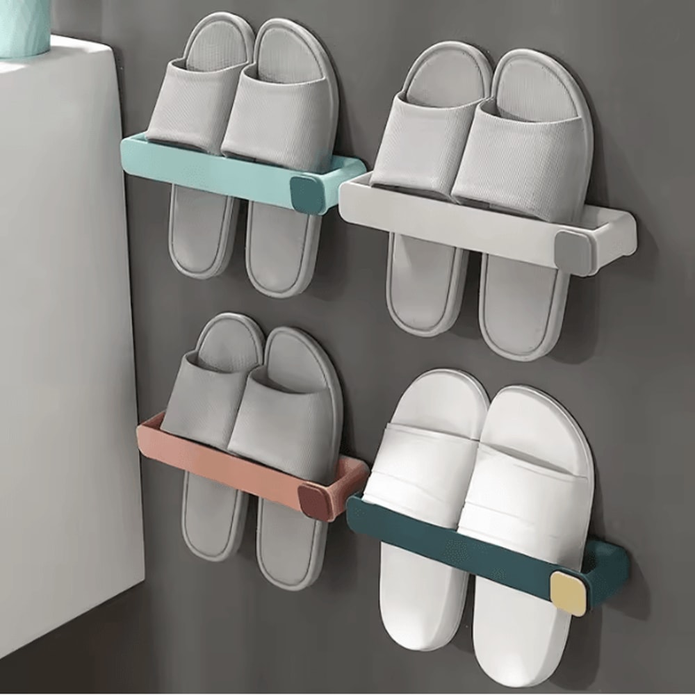 No Punch Bathroom Slipper Shelf Wall Mounted Shoe Rack 2