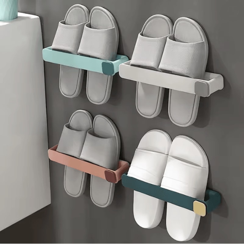 No Punch Bathroom Slipper Shelf Wall Mounted Shoe Rack 2