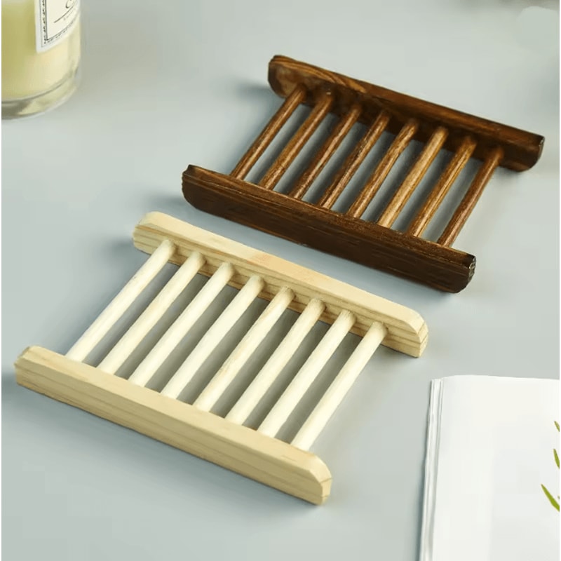 Natural Bamboo Soap Dish Drain Tray Wooden Bathroom Holder 1