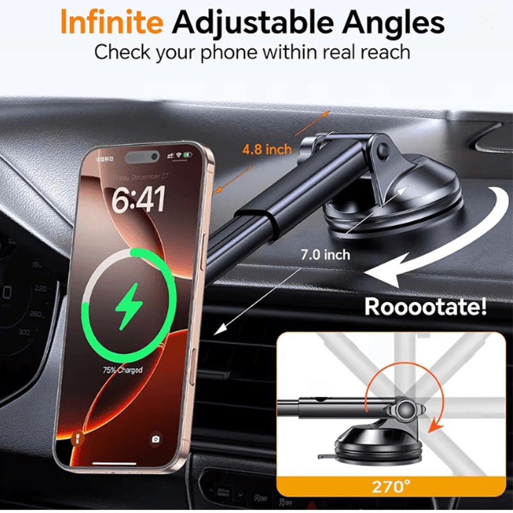 Magnetic Wireless Car Phone Charger Mount 15W Dashboard Holder 1