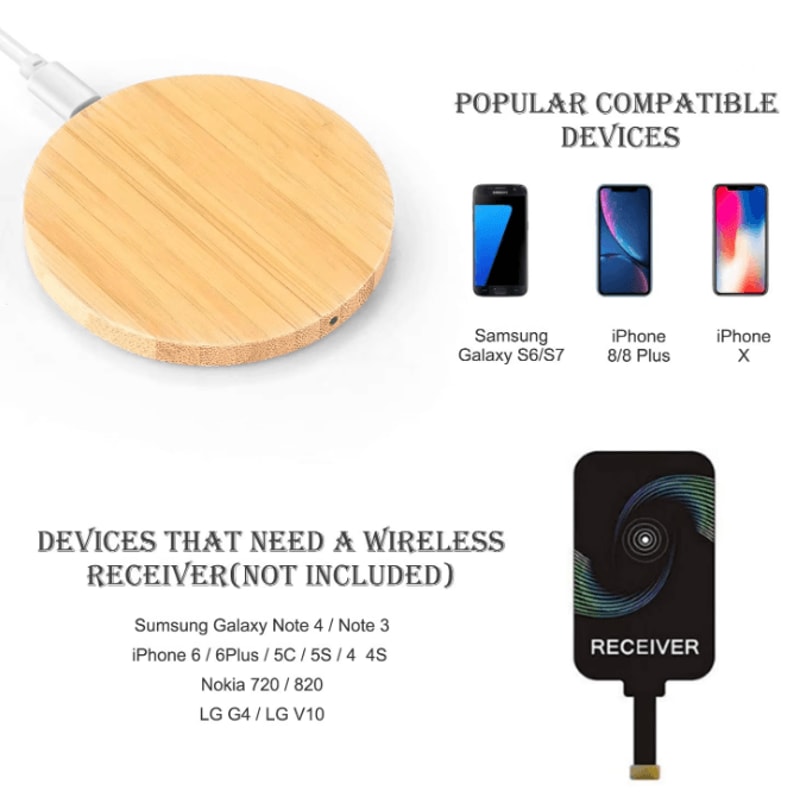 Bamboo Wood Wireless Charger 15W Fast Charging Pad 3