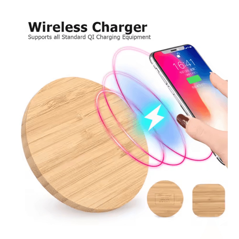 Bamboo Wireless Charger Fast Charging Pad 15W Qi Compatible 0