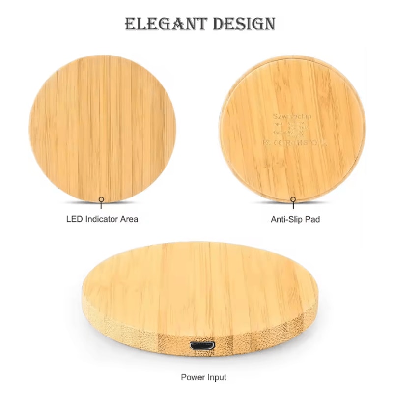 Bamboo Wireless Charger Fast Charging Pad 15W Qi Compatible 1