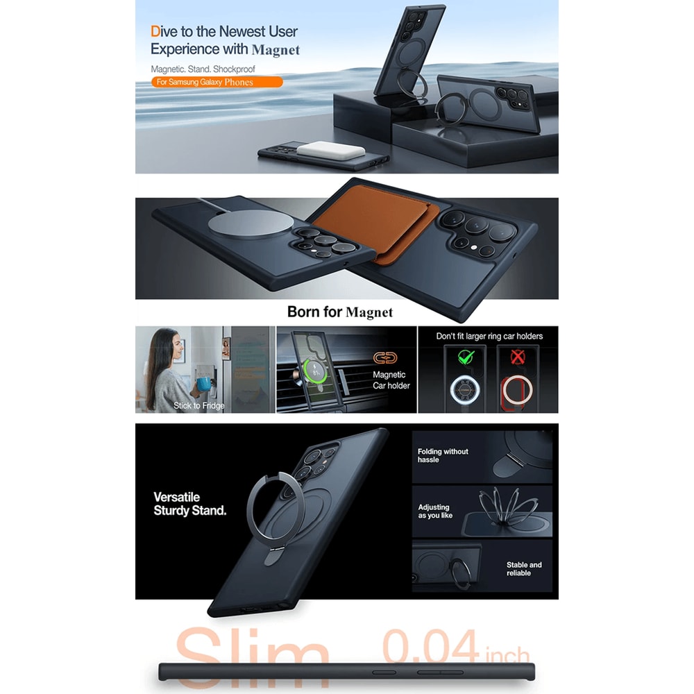 Magnetic Ring Kickstand Phone Case For Samsung Galaxy Translucent Protective Cover 0