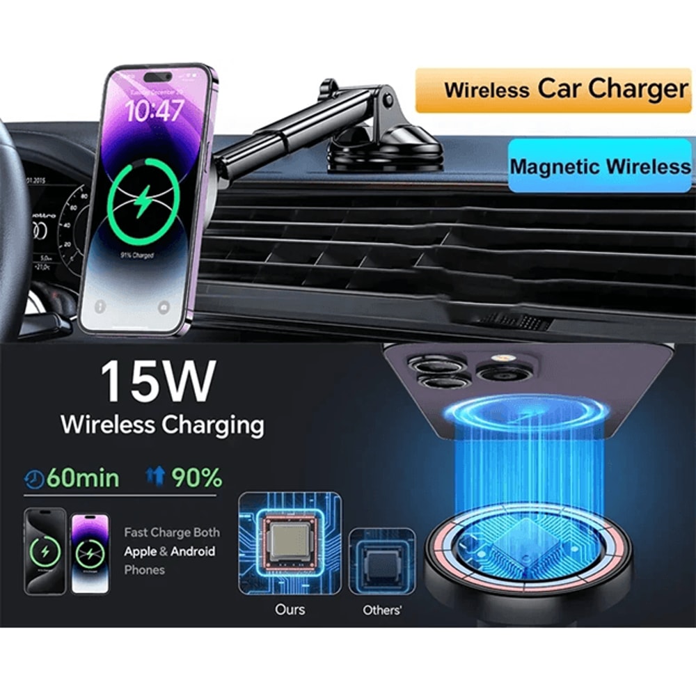 UYUXIO Magnetic Wireless Car Charger Fast Charging Phone Mount For IPhone 0