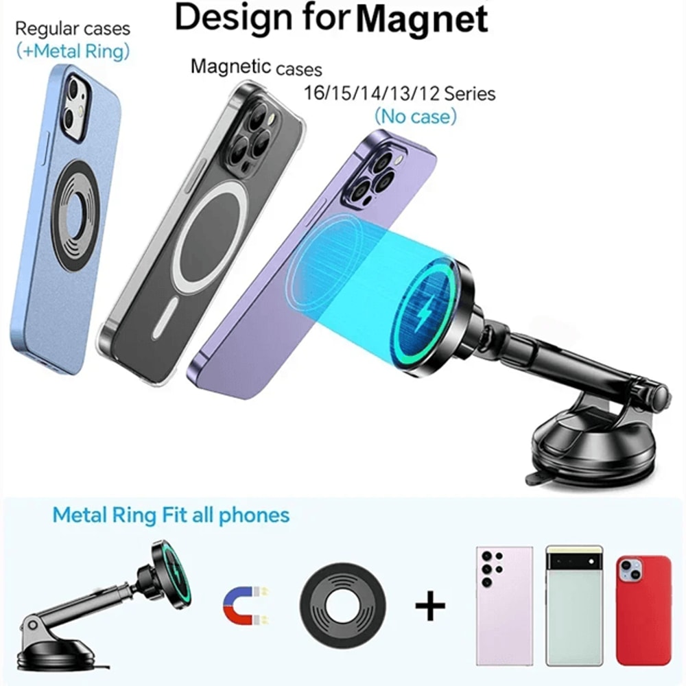 UYUXIO Magnetic Wireless Car Charger Fast Charging Phone Mount For IPhone 3
