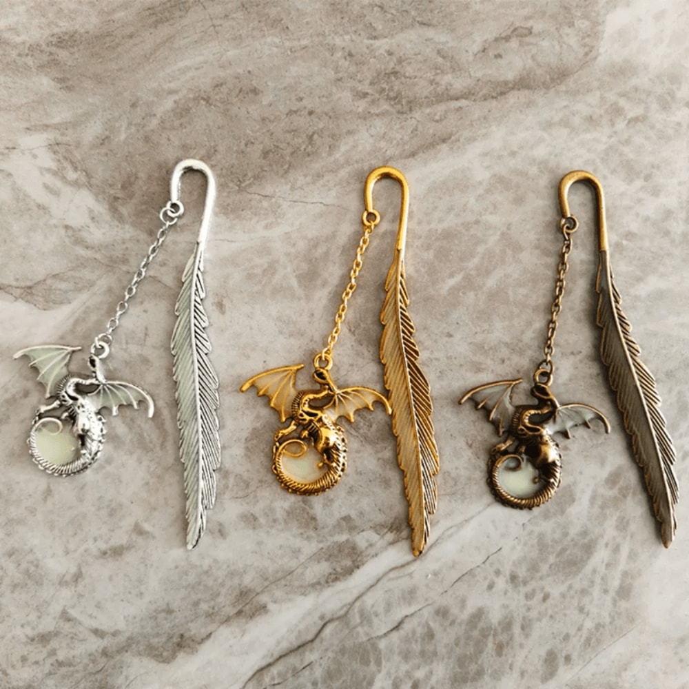 Luminous Dragon Feather Metal Bookmark Creative Reading Accessory 0