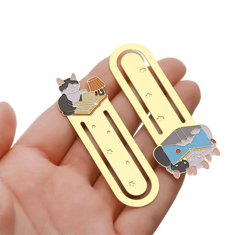 Gold Plated Cat Bookmark Folder Clip Cute Reading Label 1