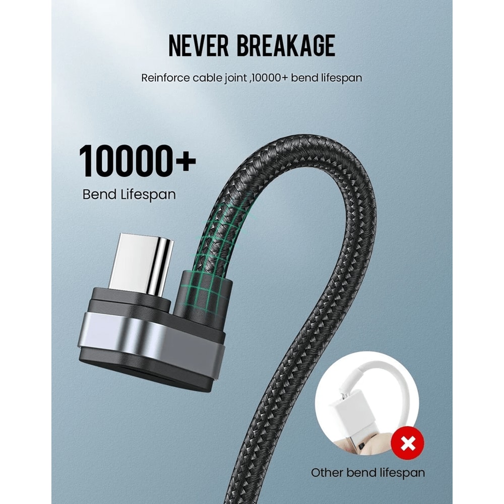Fast Charging USB Type C Cable 90 Degree Angle Gaming Data Cord 2