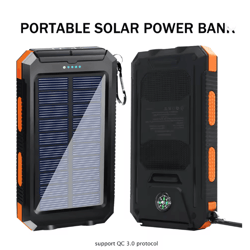 20000mah solar power bank waterproof portable charger for outdoor use