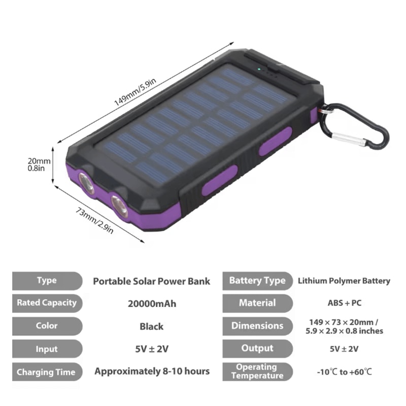 20000mAh Solar Power Bank Waterproof Portable Charger For Outdoor Use 9